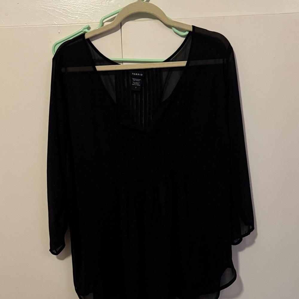 Torrid Black Sheer blue polka dot Blouse